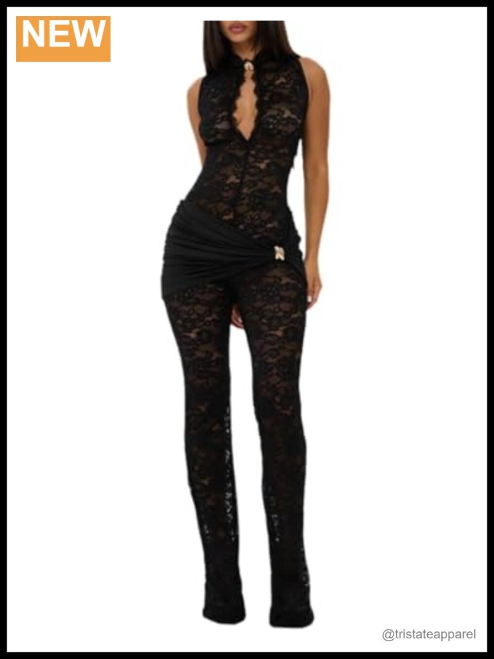 Wuitrie Lace Jumpsuit See Through Sleeveless One Piece Romper Club Party